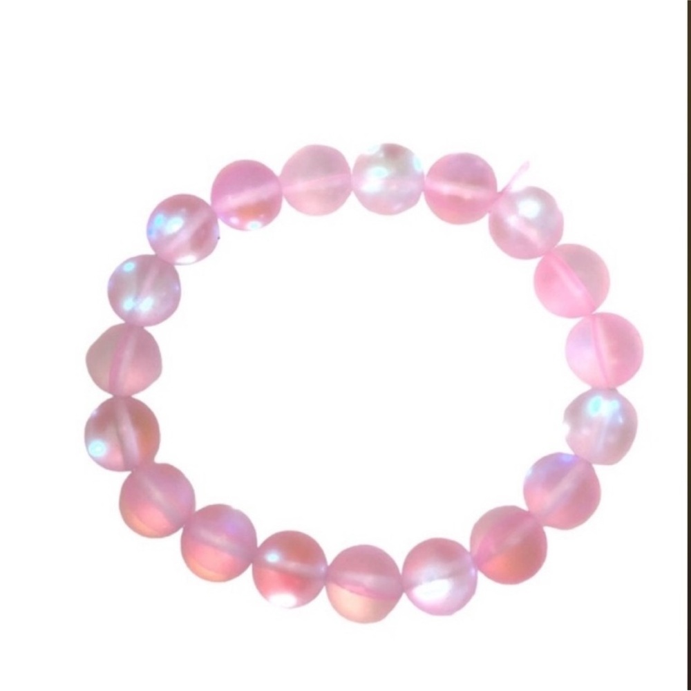 UNBRANDED Pink LUMINOUS AB Frosted MERMAID Glass BEAD Stretch Bracelet